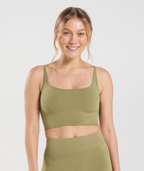 Women's Gymshark Pause Seamless Bralette Sports Bra Olive | NZ 6XTQCW